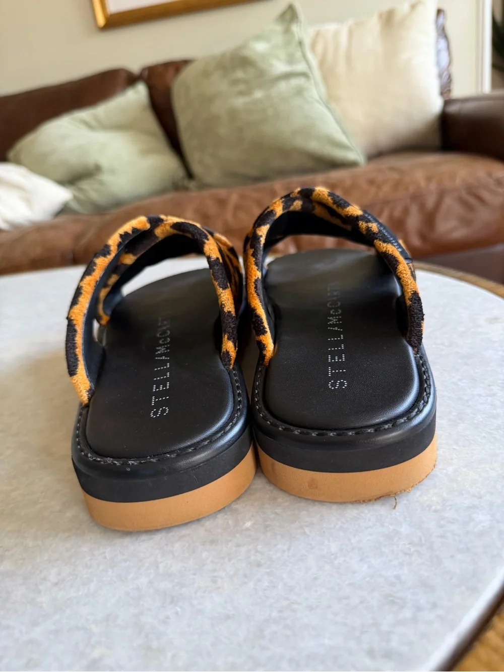 Stella McCartney Leopard Twist Slide Sandals - Black & Brown